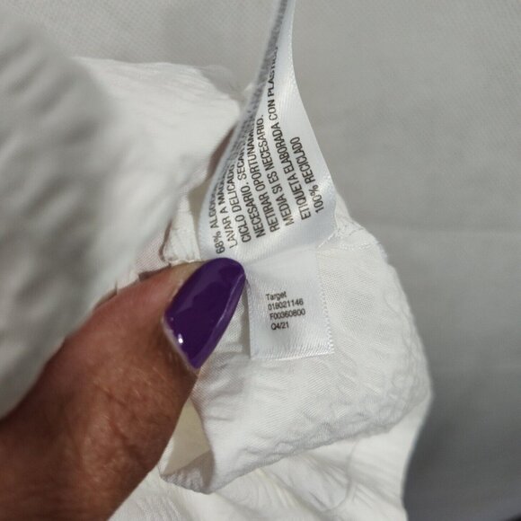 A New Day White Top Women Size M Keyhole Tie Neckline Wide Sleeve Textured NEW - Picture 8 of 8